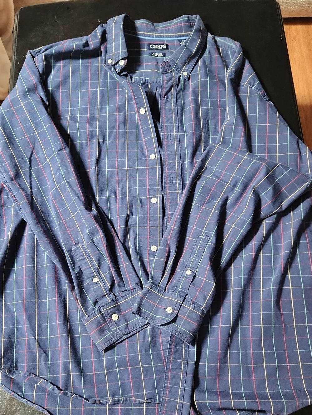 Chaps Navy Plaid Button-Down Shirt with Red & Green Windowpane